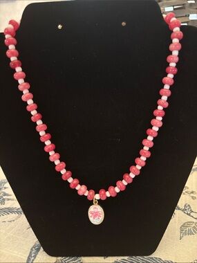 Hand Crafted Pink Beaded Pendant Necklace